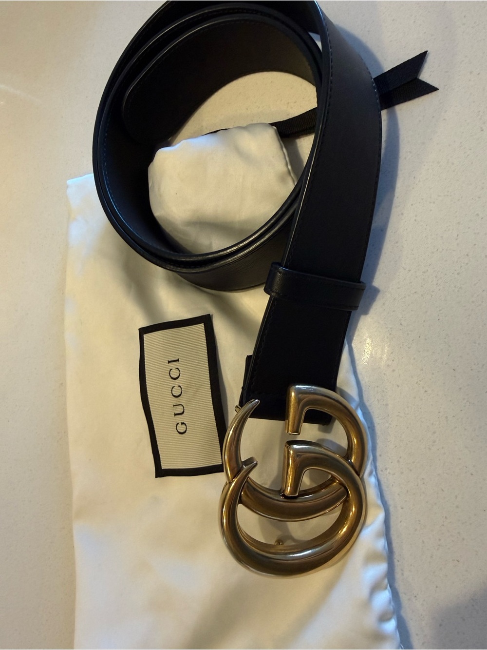 Gucci Black Leather Belt with Gold Double G Buckle